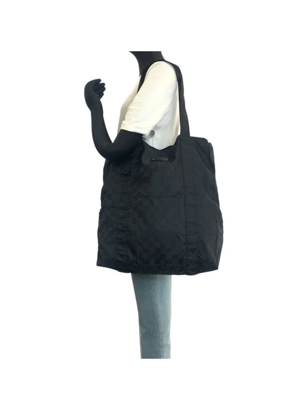 Gucci GG Pattern Teddy Bear Packable Black Nylon Tote